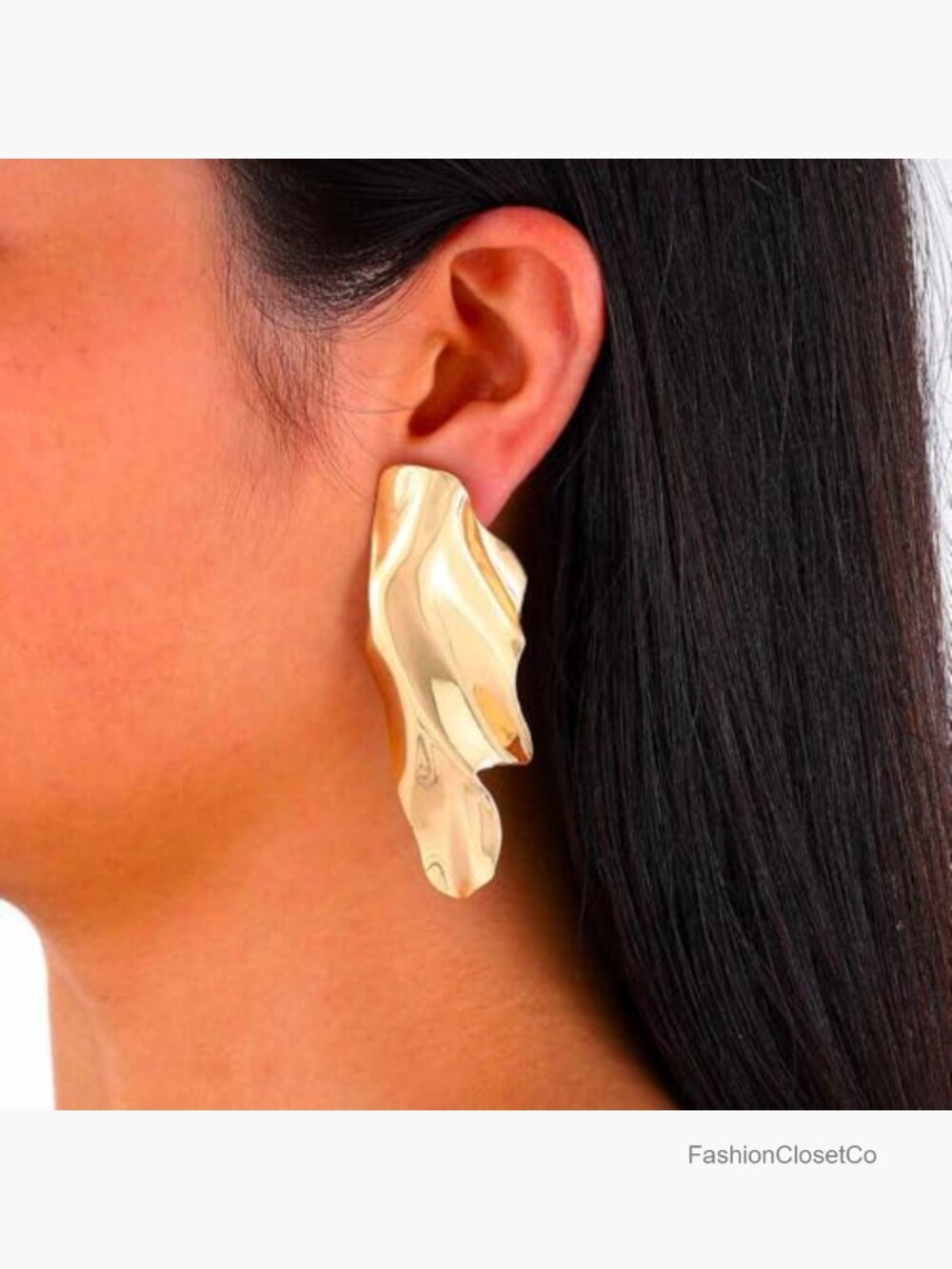 Gold Texture Irregular Hammered Geometric Earrings for Women - Picture 3 of 6
